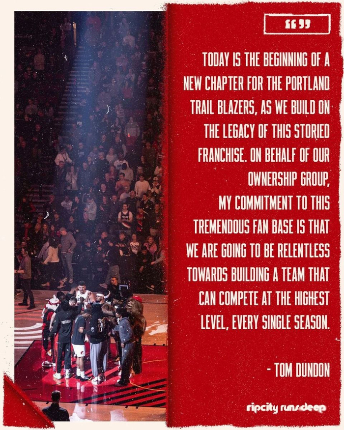 波特兰开拓者队易主汤姆·邓顿 新老板承诺打造